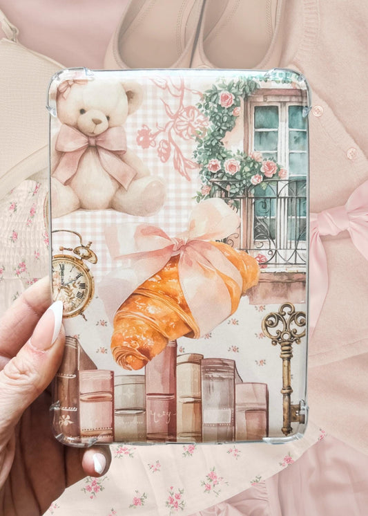 Croissant Coquette Kindle Insert for Clear Case | Romantic Bookish Case Insert for Paperwhite, Colorsoft, Basic, Scribe, & Oasis