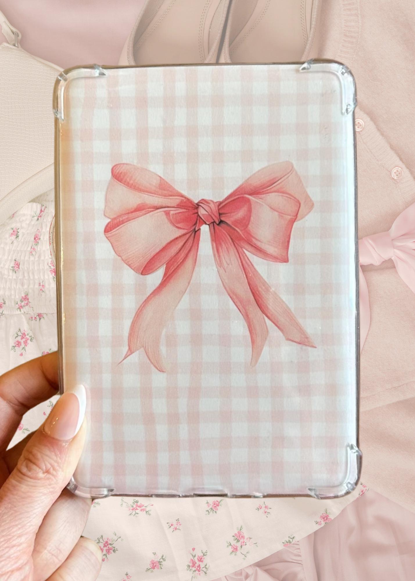 Pink Bow Kindle Insert for Clear Case | Pink Gingham Kindle Case Insert for Paperwhite, Colorsoft, Basic, Scribe, & Oasis