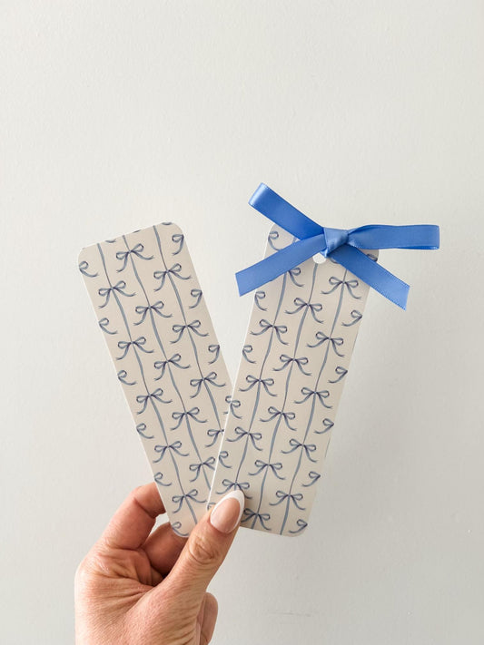 Blue Bow Coquette Bookmark | Blue Satin Ribbon Bow Bookmark | Bookish Gift