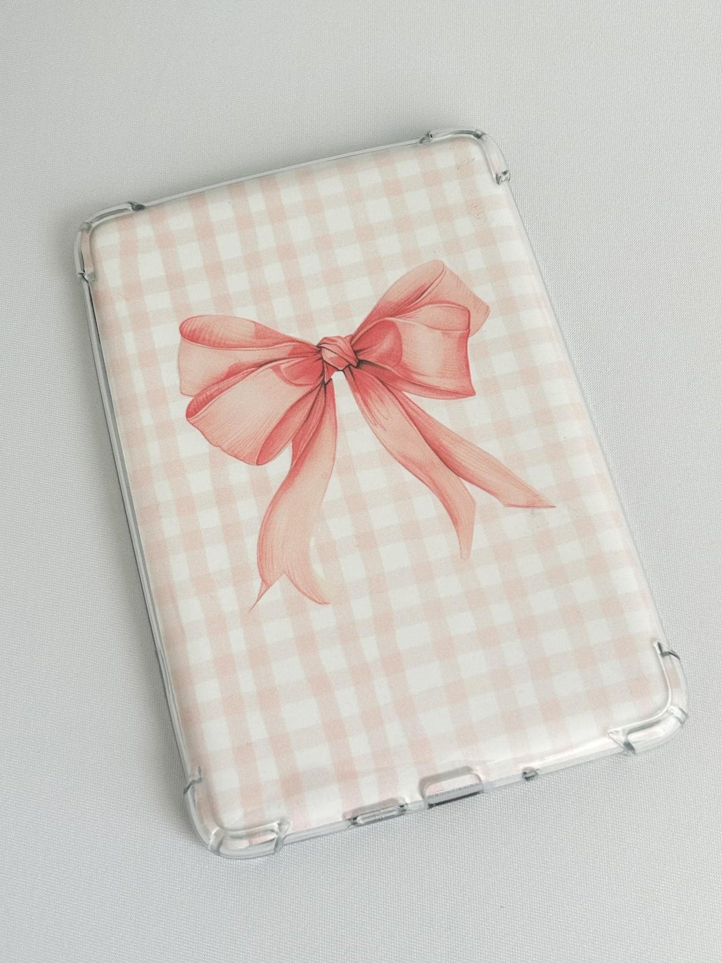 Pink Bow Kindle Insert for Clear Case | Pink Gingham Kindle Case Insert for Paperwhite, Colorsoft, Basic, Scribe, & Oasis