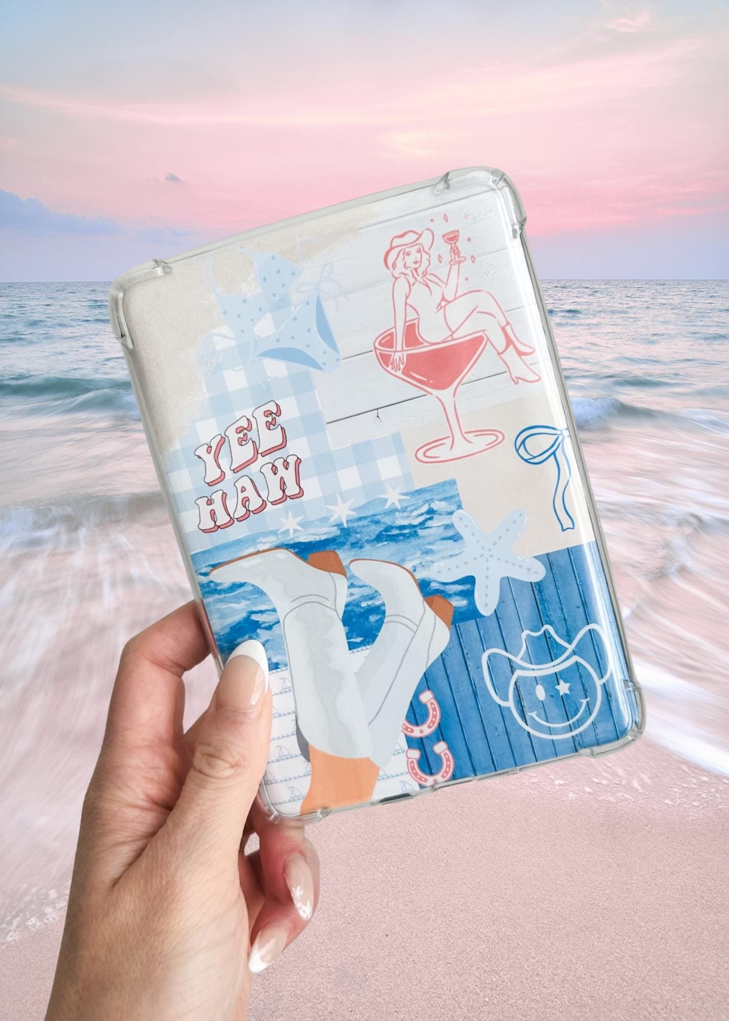 Coastal Cowgirl Kindle Insert for Clear Case | Summer Bookish Case Insert for Paperwhite, Colorsoft, Basic, Scribe, & Oasis