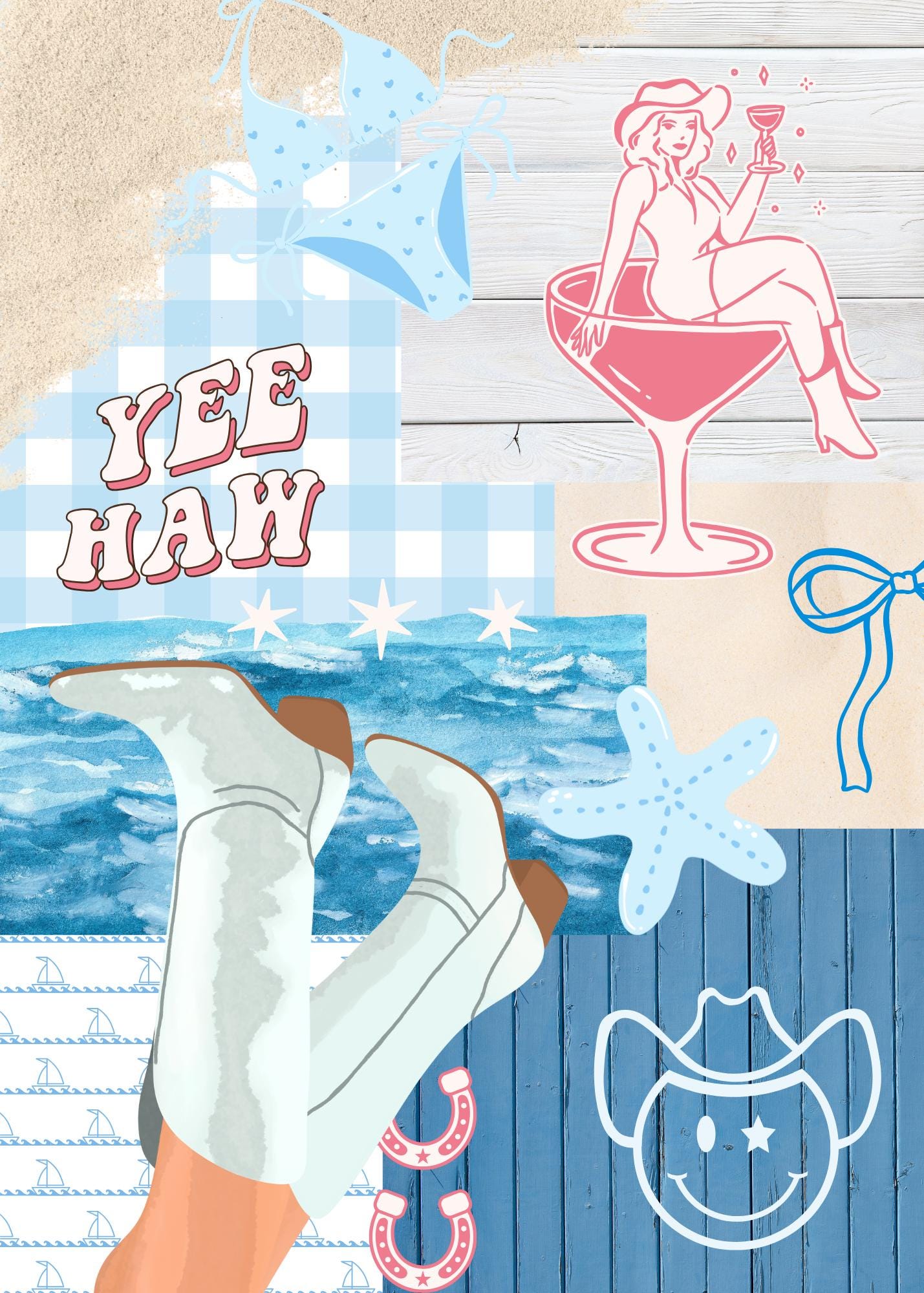 Coastal Cowgirl Kindle Insert for Clear Case | Summer Bookish Case Insert for Paperwhite, Colorsoft, Basic, Scribe, & Oasis