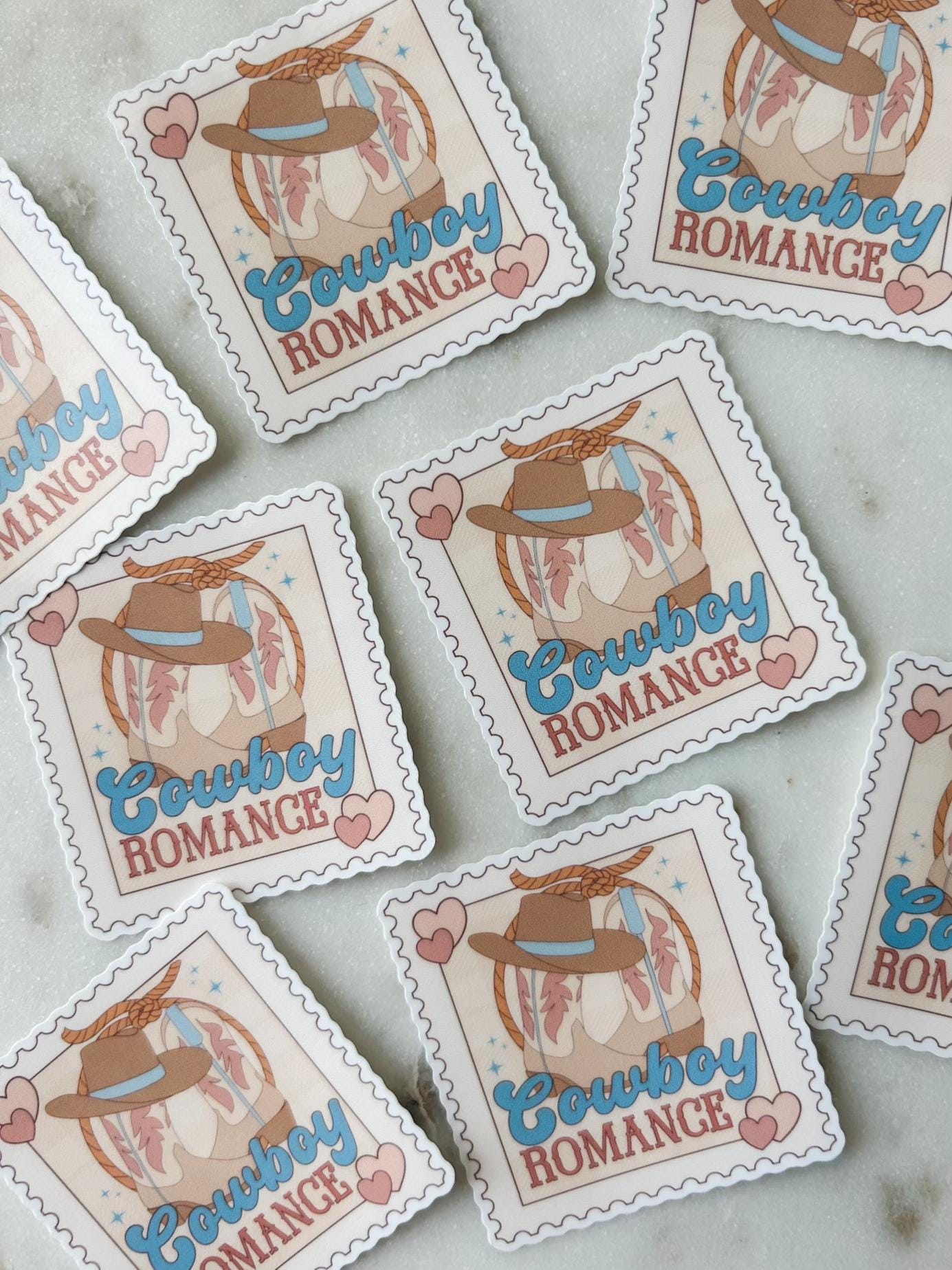 Cowboy Romance Postage Stamp Sticker | Waterproof Book Trope Sticker