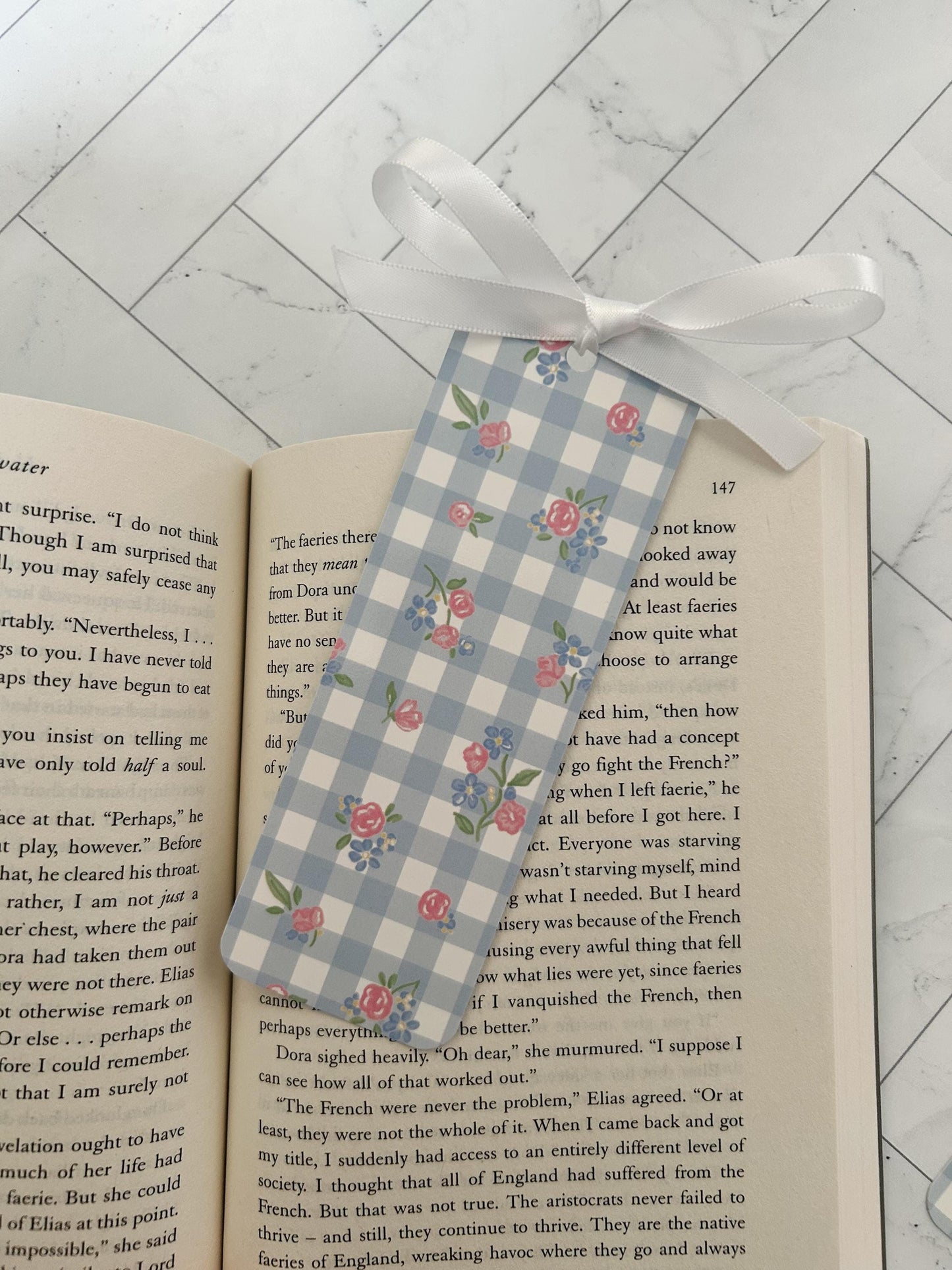 Floral Gingham Bookmark with Bow