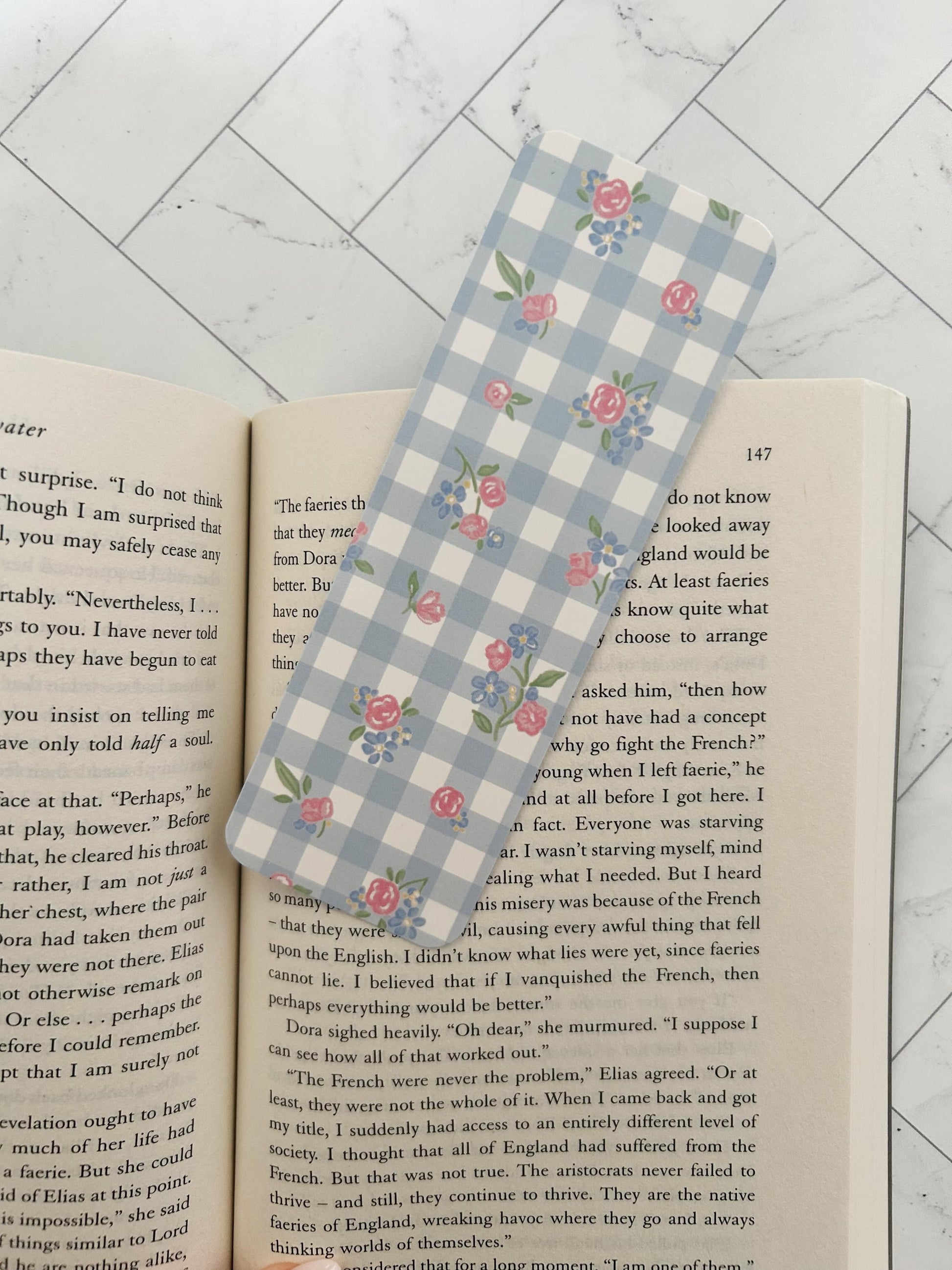 Floral Gingham Bookmark with Bow