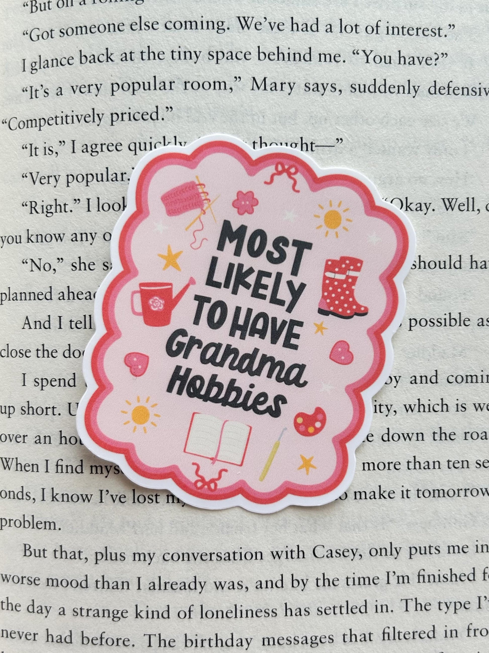 Most Likely to Have Grandma Hobbies Sticker | Waterproof Cozy Hobbies Sticker