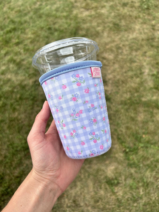Ditsy Gingham Iced Coffee Sleeve | Floral Reusable Drink Sleeve | Iced Coffee Coozie