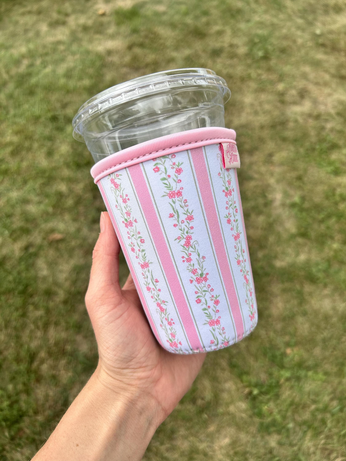 Floral Stripe Iced Coffee Sleeve | Floral Reusable Drink Sleeve | Iced Coffee Coozie